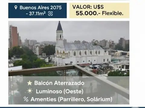 Monoambiente con Balcón Aterrazado y Amenities.