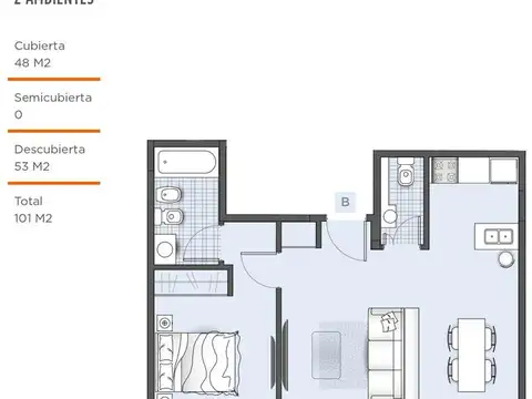 Julian Alvarez 725 5° B - 2 amb con balcon de pozo