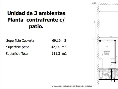 Departamento 3 ambientes con 2 baños