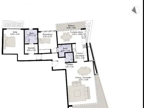 Departamento 3 ambientes con 2 baños