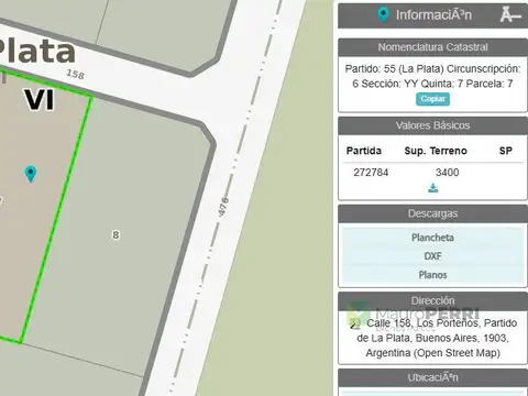 158 e/ 474 y 476  terreno de 3400m2 (40m x 85m)