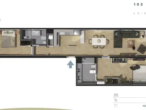 Departamento 3 ambientes con 2 baños