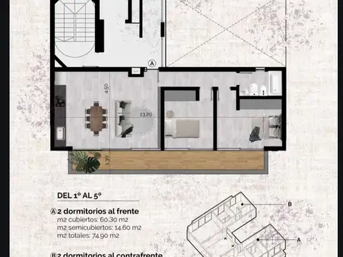 Departamento al frente Diagonal 73 16 y 17