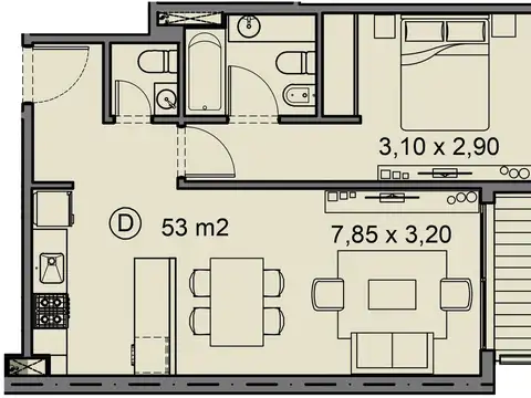 Departamento en Venta de 1 dormitorio