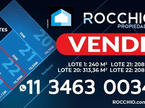 Terreno en Venta 20  mts Fondo