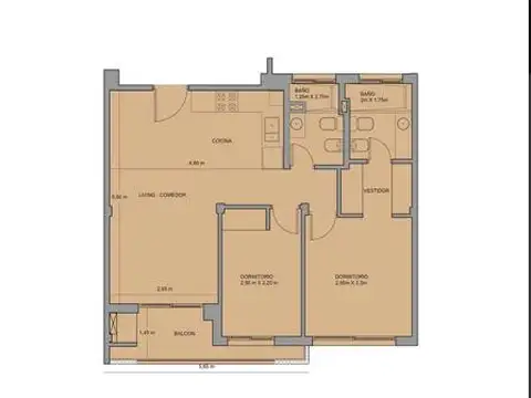 Departamento 3 ambientes con 2 baños