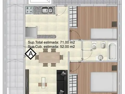 Departamento 3 ambientes con 1 baño