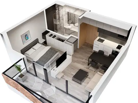 Departamento 2 ambientes con 1 baño