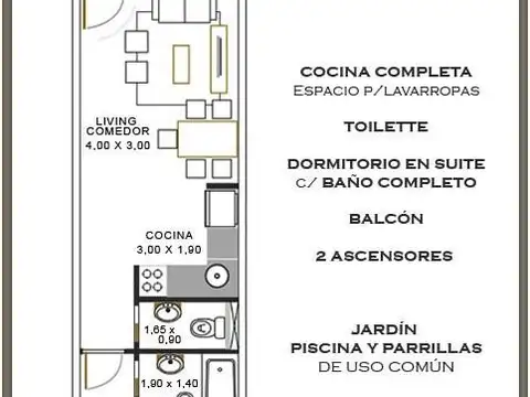 Departamento en Alquiler de 1 dormitorio