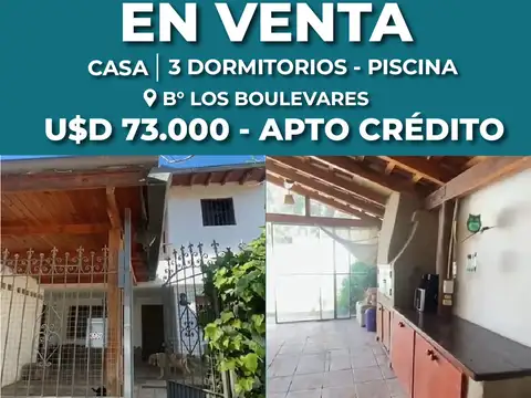 AMPLIA CASA DE 3 DORMITORIOS  SALÓN  EN VENTA BARRIO LOS BOULEVARES