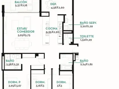 Departamento 4 ambientes con 2 baños