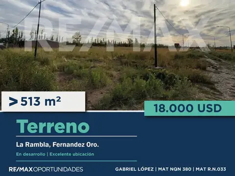 VENTA TERRENO URB. "LA RAMBLA" FERNANDEZ ORO