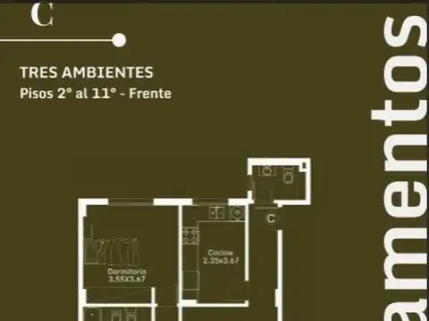 Departamento 3 ambientes con 2 baños