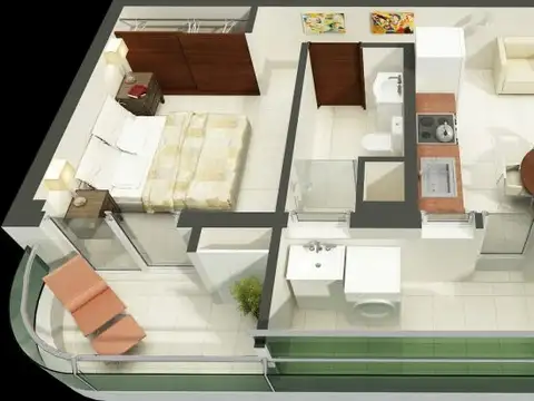 Departamento 2 ambientes con 1 baño
