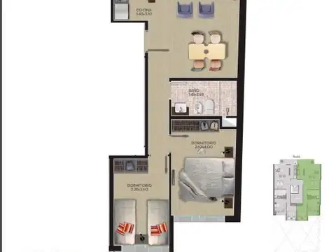 Departamento 3 ambientes con 1 baño