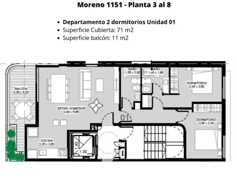 Departamento en Venta de 2 dormitorios