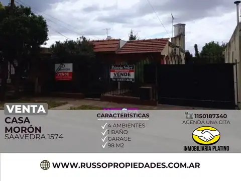 Venta casa Moron 4 ambientes