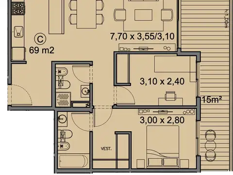 Departamento en Venta de 3 ambientes