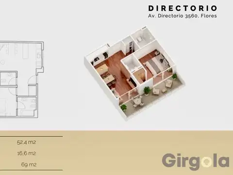 Departamento 2 ambientes con 1 baño