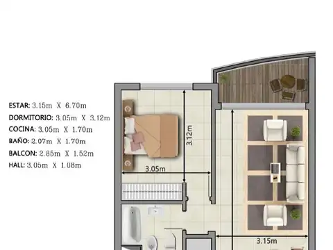 Departamento en Venta de 2 ambientes
