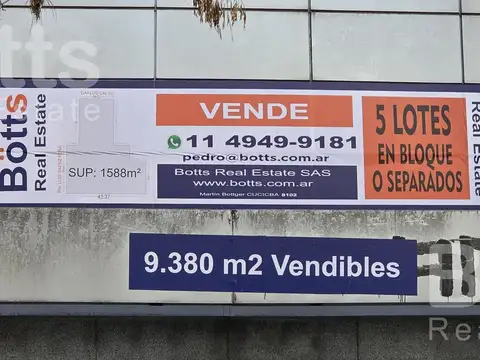 9380 m2 Vendibles. Salida a dos calles.  Acepta permuta en parte de pago. Se escuchan ofertas