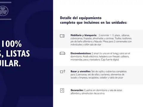 Departamento de 2 amb en venta amoblados y equipados