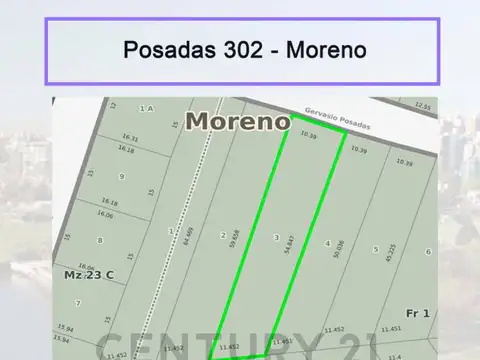 EXCELENTE LOTE EN VENTA EN MORENO CENTRO ZONA SUR-ZONIFICACION R2
