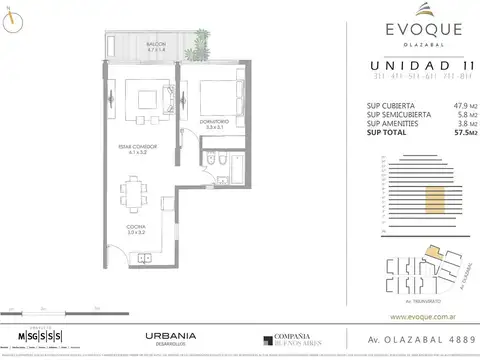 Departamento en Venta de 2 ambientes