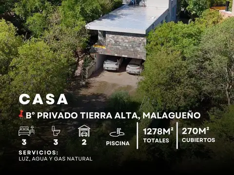 VENTA GRAN CASA 3 DOR, C VISTA PANORÁMICA, PILETA Y COCHERA- BARRIO CERRADO TIERRA ALTA, MALAGUEÑO