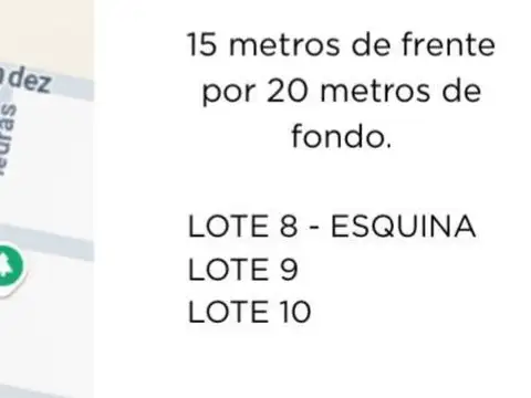 Terreno en Venta 15  mts Frente