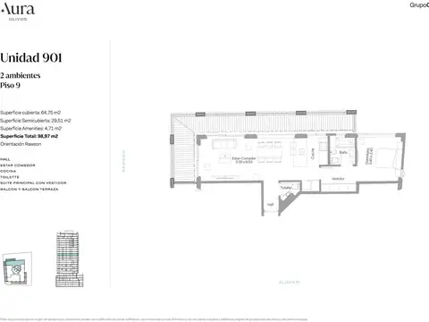Venta departamento 2 ambientes en Olivos en pozo