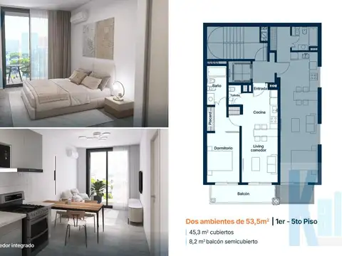 Departamento Monoambiente con 1 baño