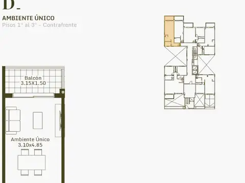 Departamento 2 ambientes con 1 baño