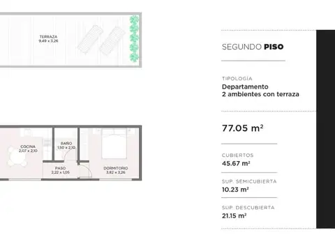 Departamento en Venta de 1 dormitorio