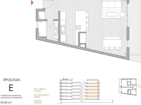 Departamento Monoambiente con 1 baño