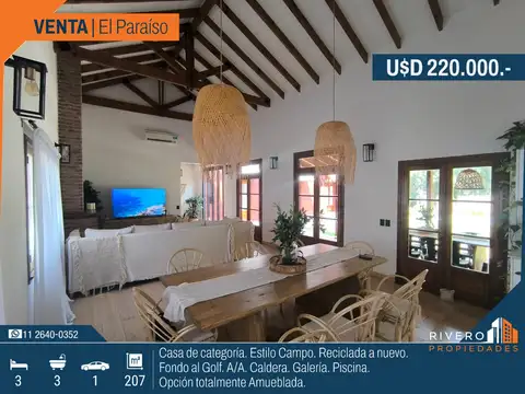 Casa Estilo Campo-Reciclada a nuevo-3 Habitaciones-Piscina-El Paraíso