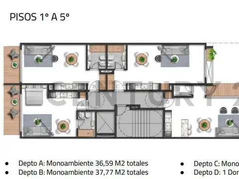 Departamento 2 ambientes con 1 baño