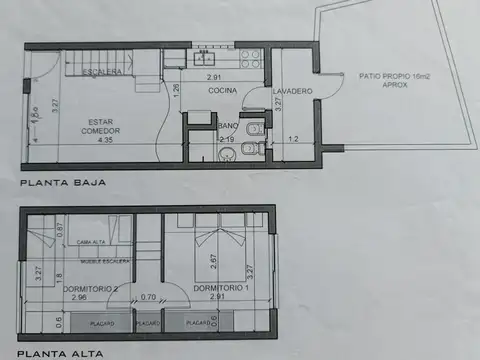 Depto Tipo Casa 3 ambientes con 1 baño