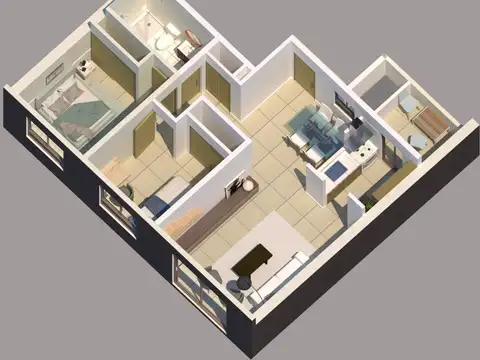 Departamento 3 ambientes con 1 baño