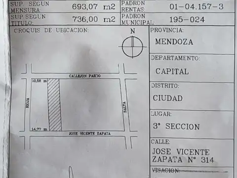 Terreno en Venta 15,50  mts Fondo