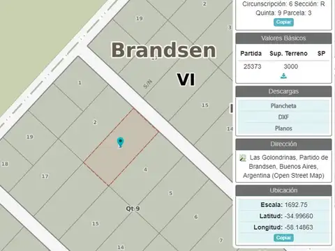 VENTA BRANDSEN LOTE 3000 M2 C/BATEA PARA CABAÑA