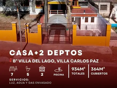 Venta Casa de 4 Dormitorios con 2 Departamentos y Pileta sobre Ruta 38. En Villa del Lago