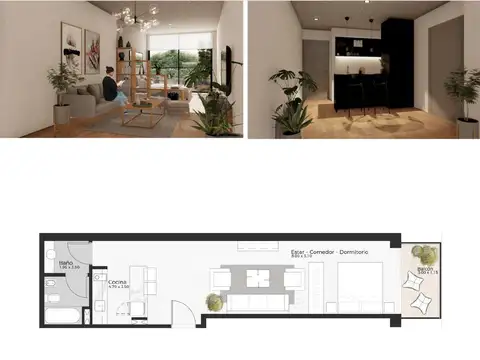 Departamento Monoambiente con 1 baño