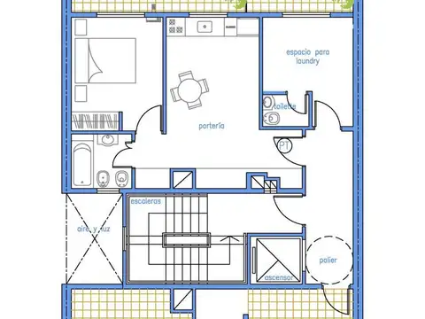 Departamento 2 ambientes con 2 baños