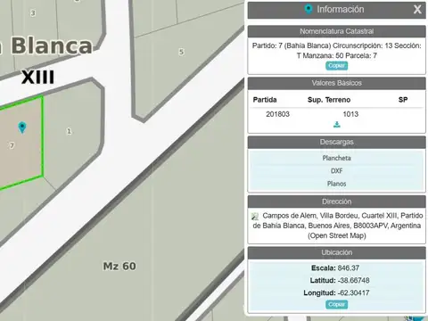 Terreno en Venta de 1013,0 m2