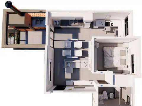 Departamento 2 ambientes con 1 baño