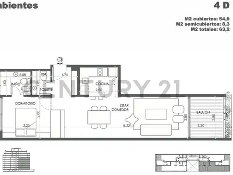 Departamento en Venta de 1 dormitorio