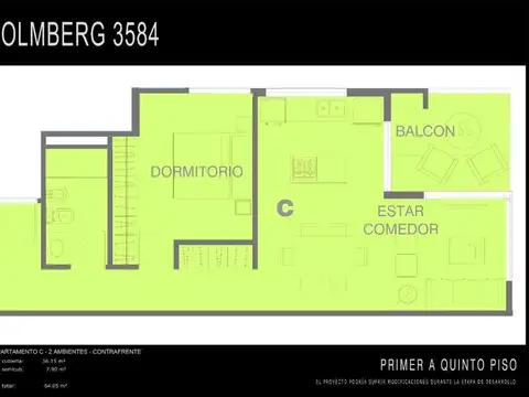 Departamento 2 ambientes con 1 baño