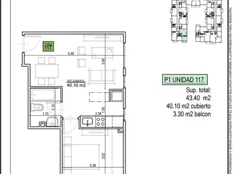 Departamento en Venta de 1 dormitorio
