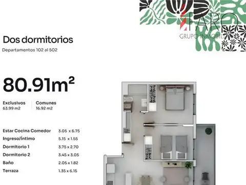 Departamento en Venta de 2 dormitorios
